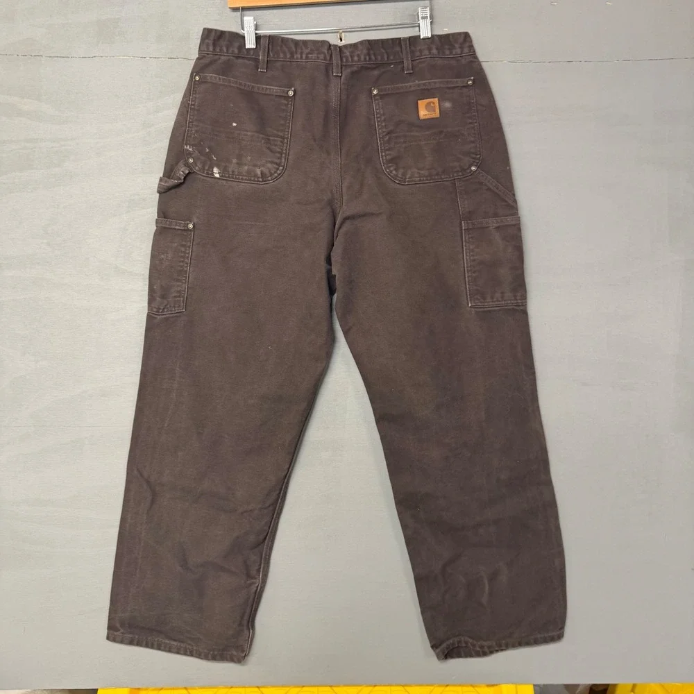 Carhartt B01 Double Knee Work Pants Brown Duck Canvas Made in USA 38x30 Distres - Picture 3 of 5